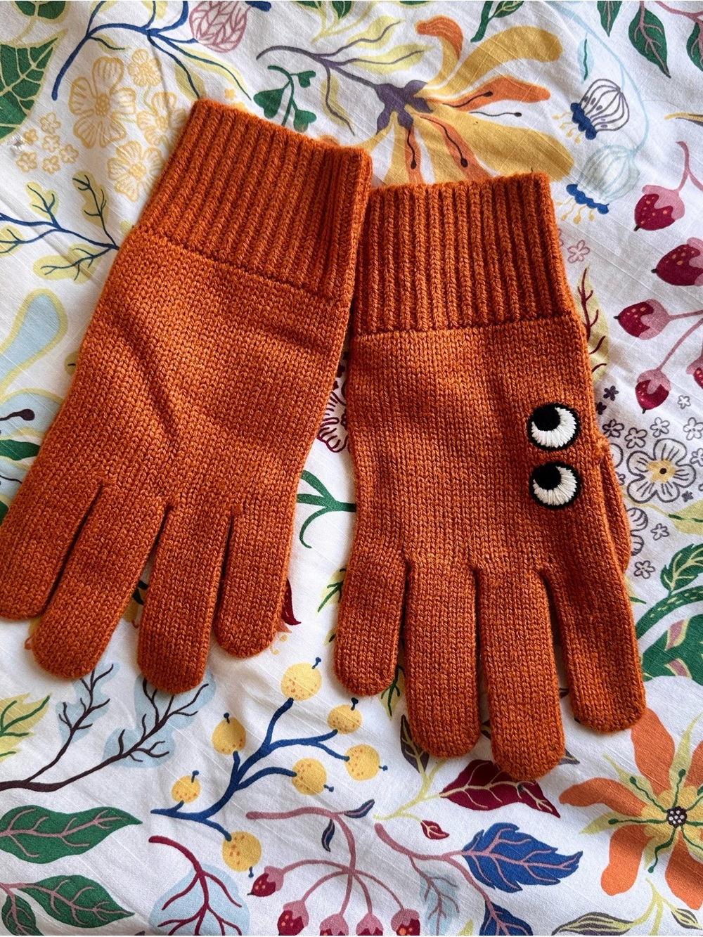 Uniqlo x Anya Hindmarch Orange Knit Gloves with Eye Detail